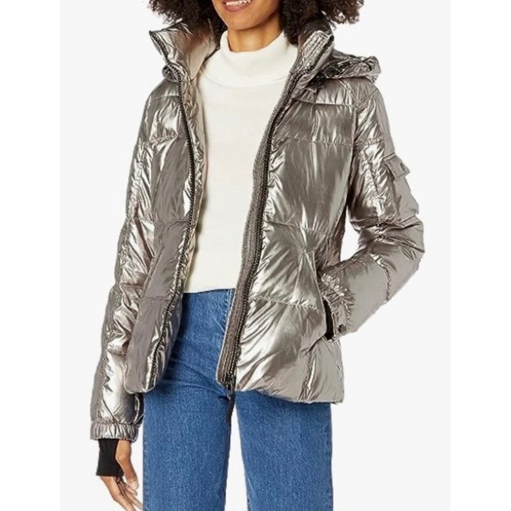S13 New York Womens Metallic Puffer Duck Down Feather filled Jacket Gunmetal XS